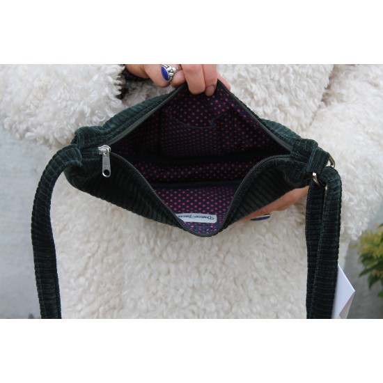 Bobby Corduroy Bottle Green Half Moon Crescent Bag